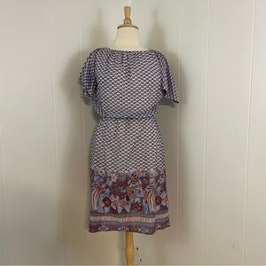 Vintage Floral Midi Dress Women’s XL Short Sleeve Crew Neck